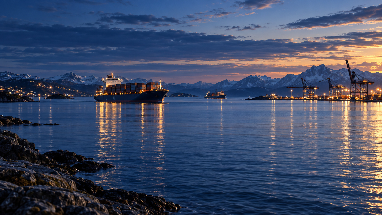 Maritime port at dusk